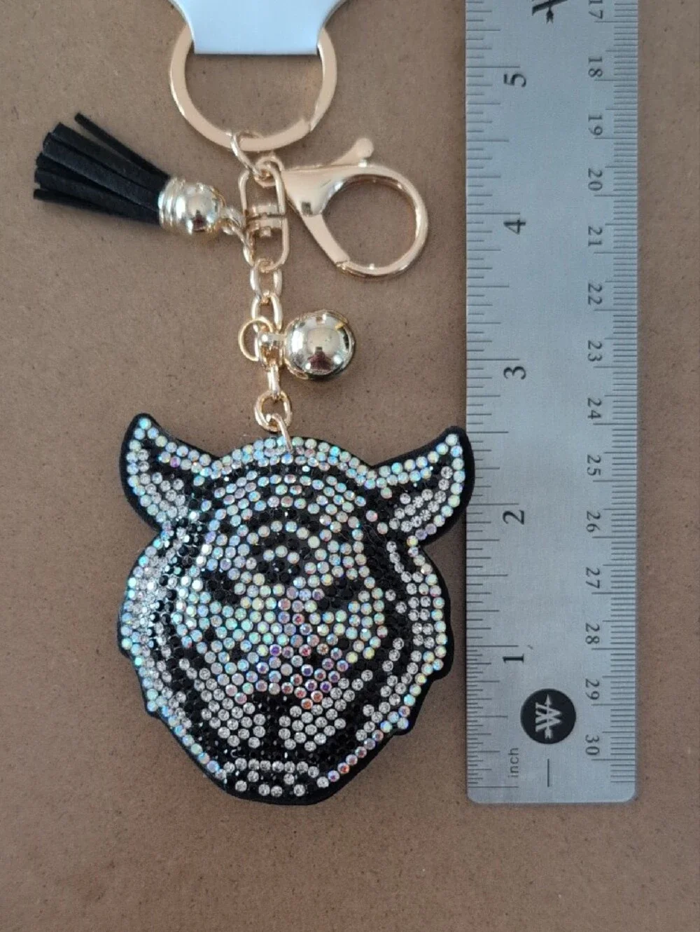 Crystal Tiger Face Keychain Charm - Black
